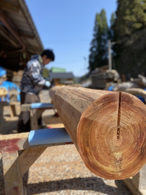 大黒柱の切り込み加工！